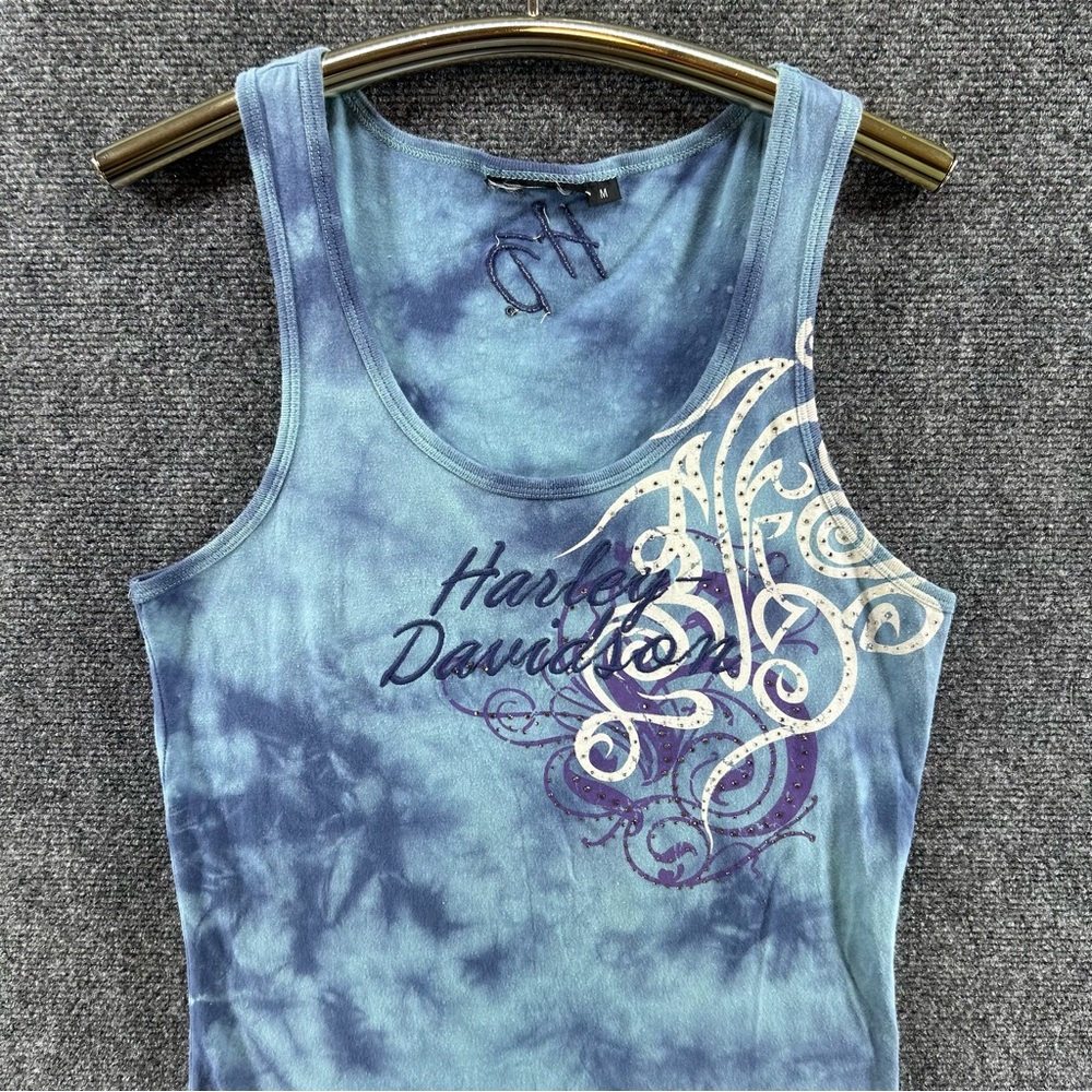 Harley Davidson Motorcycles Womens M AOP Tank Top Shirt Jeweled Y2K Tie Dye